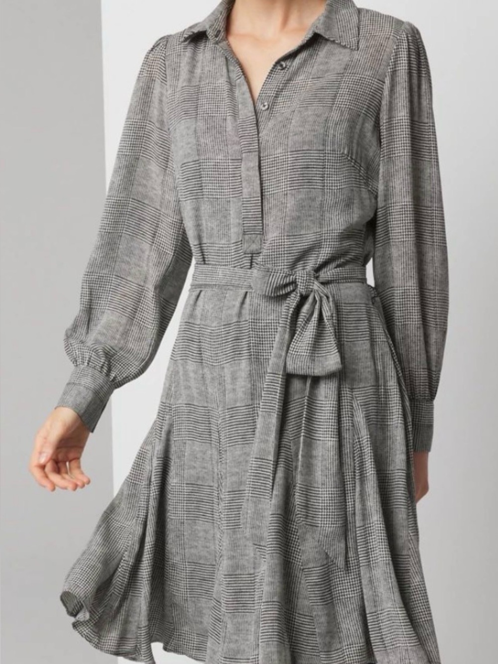 White House Black Market Gray Plaid Long Sleeve Shirt Dress